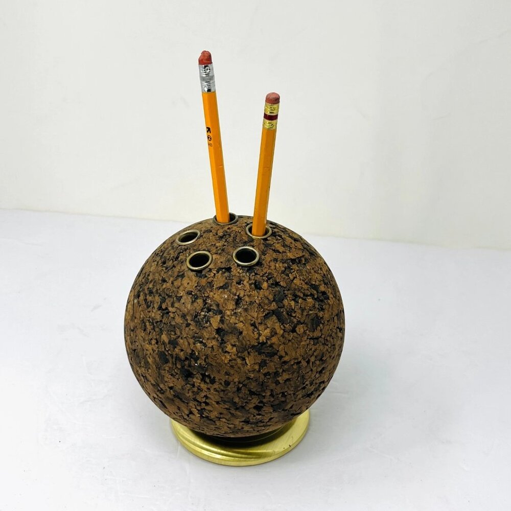 Vintage PARK SHERMAN Rotating Cork BULLETIN BALL Desk Organizer MCM Office